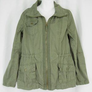 Olive Army Green Utility Jacket Medium Ashley By 26 Full Zip Cinch Waist Pockets
